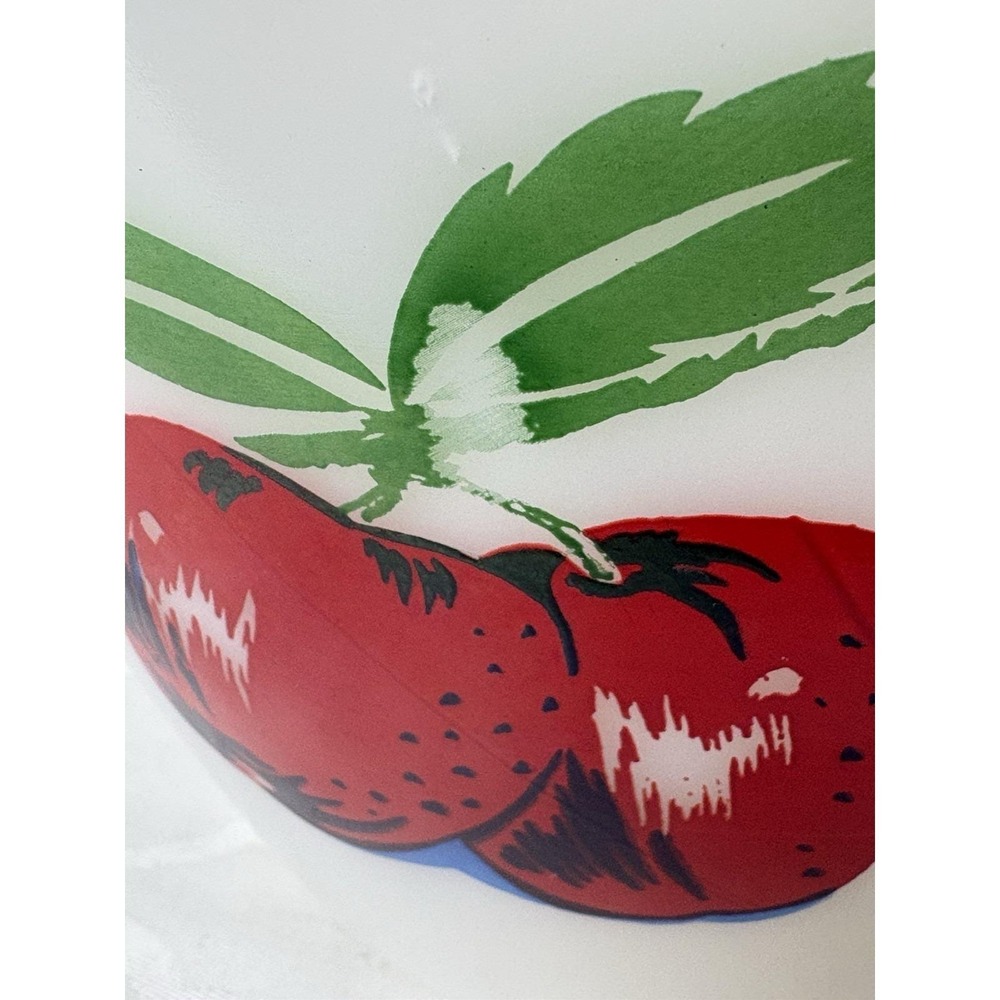 Vintage Fire King Splash Proof Bowl Apple & Cherries 4 QT White Painted 9.5"x 6" - Picture 4 of 11